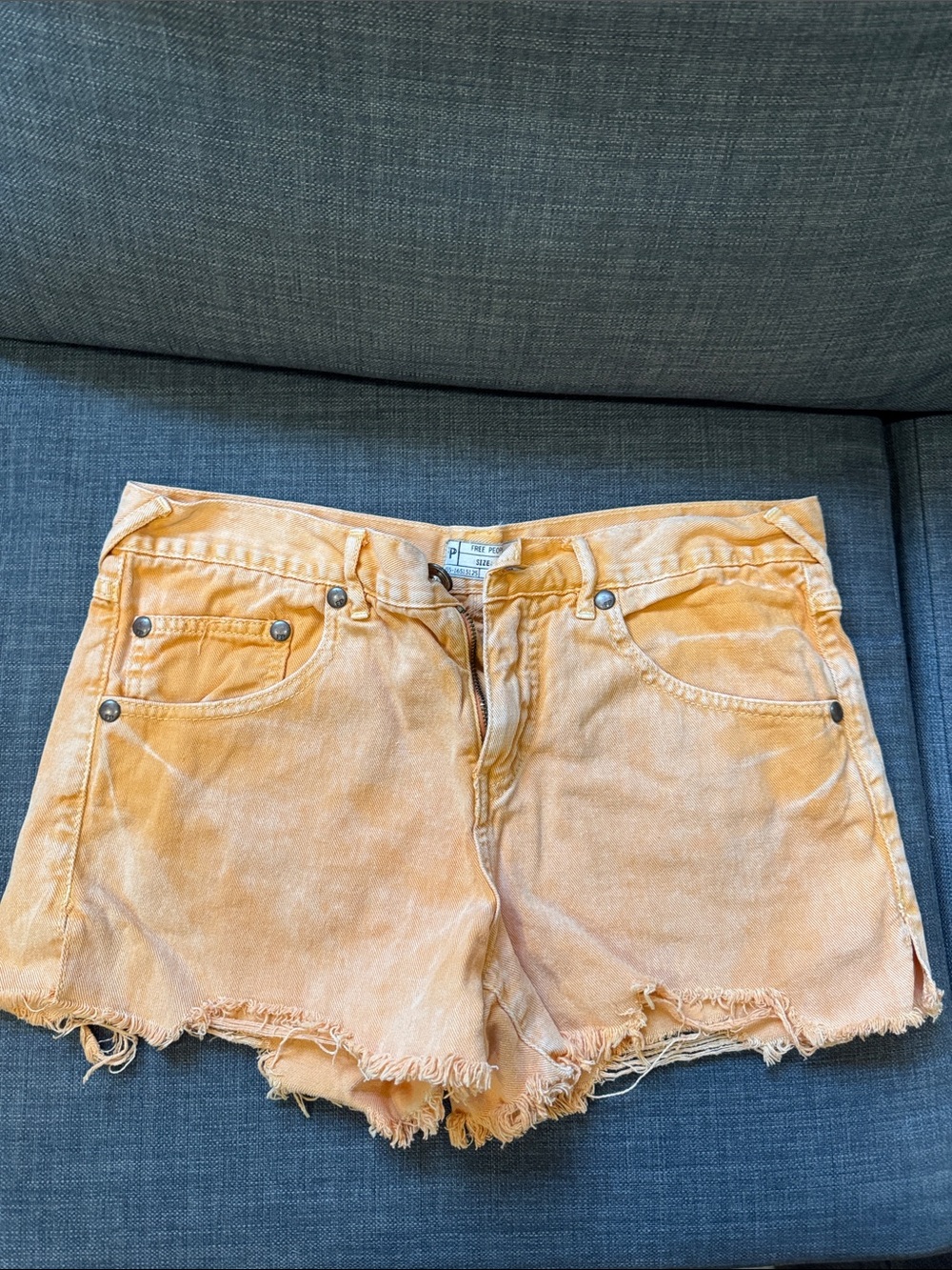 Free People Washed Orange Denim Cutoff Shorts